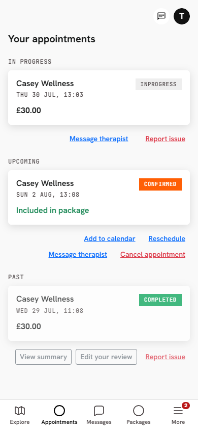 Bodyworks Bureau therapist schedule showing bookings and daily earnings
